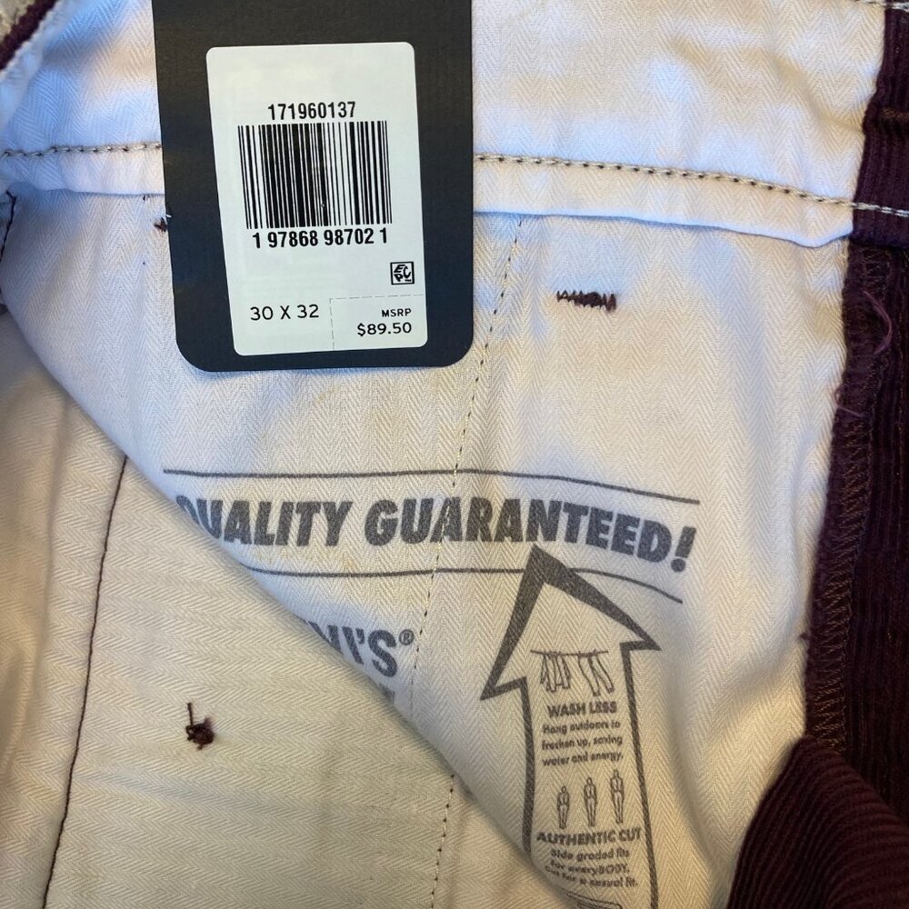 Levi's XX Chino Standard Taper Fit Corduroy Pants Mens 30x32 Burgundy NWT - Picture 5 of 10